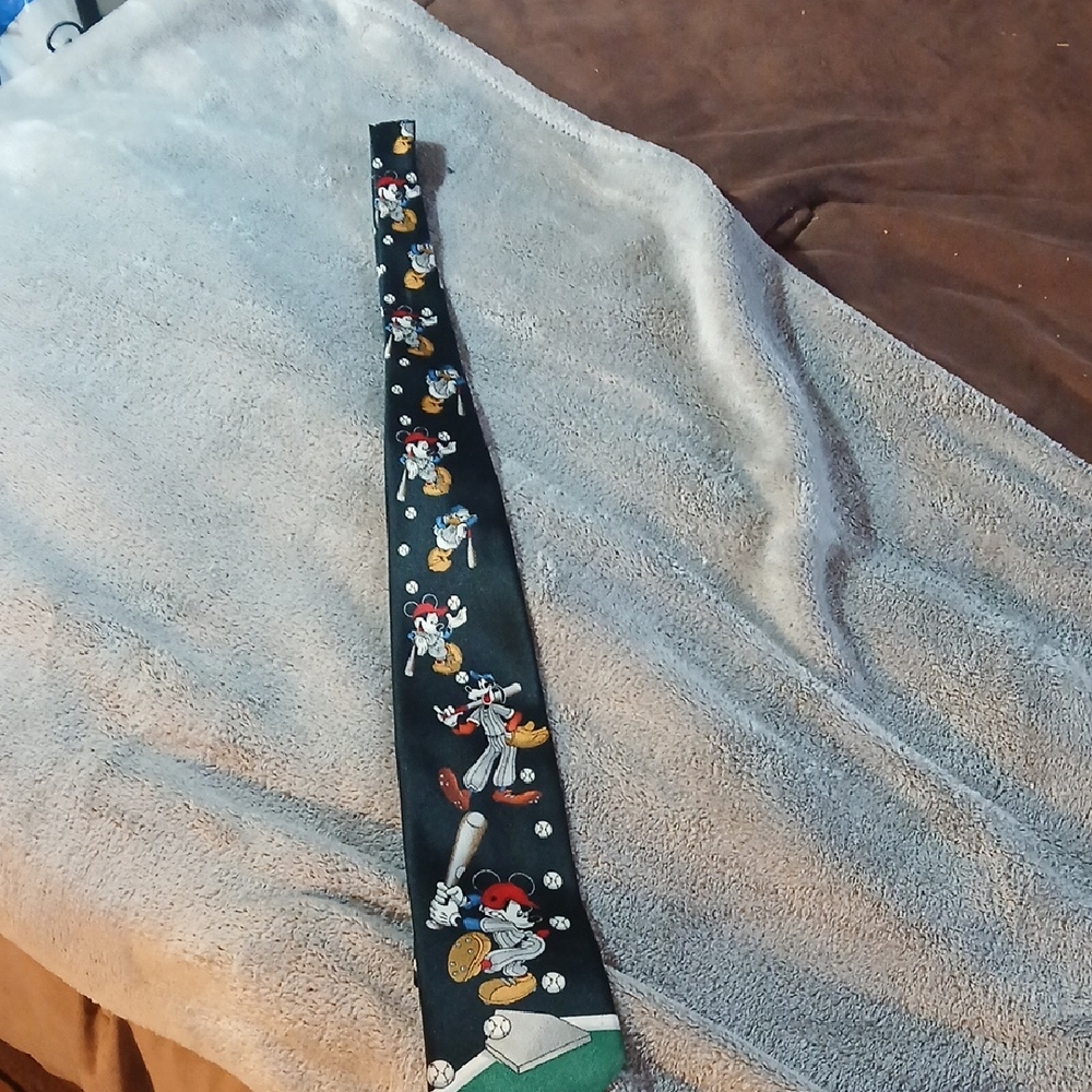 Vintage Disney Black Tie with Colorful Mickey & Baseball Motif